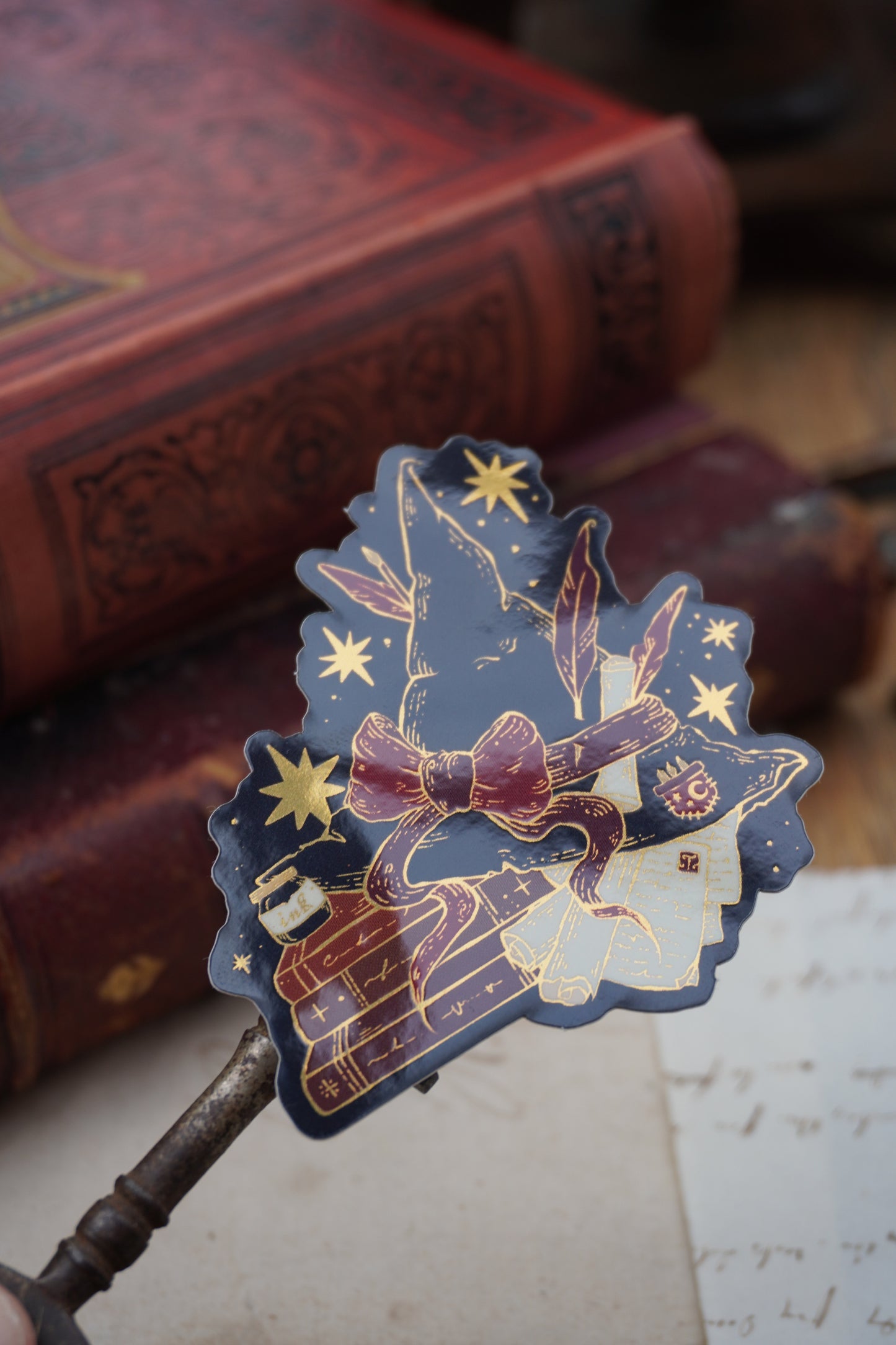 Bookish Witch sticker | Gold Mirror details