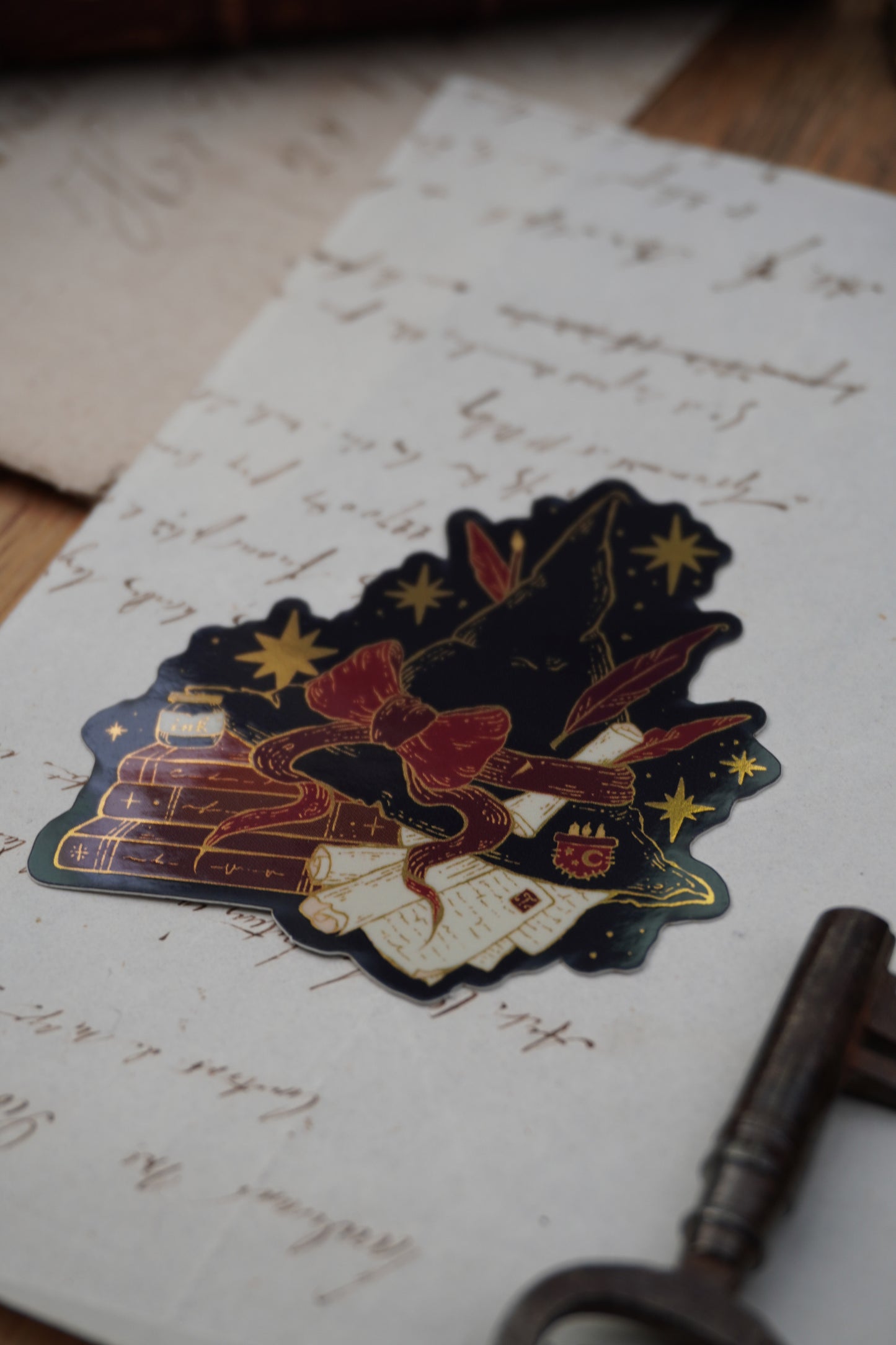Bookish Witch sticker | Gold Mirror details
