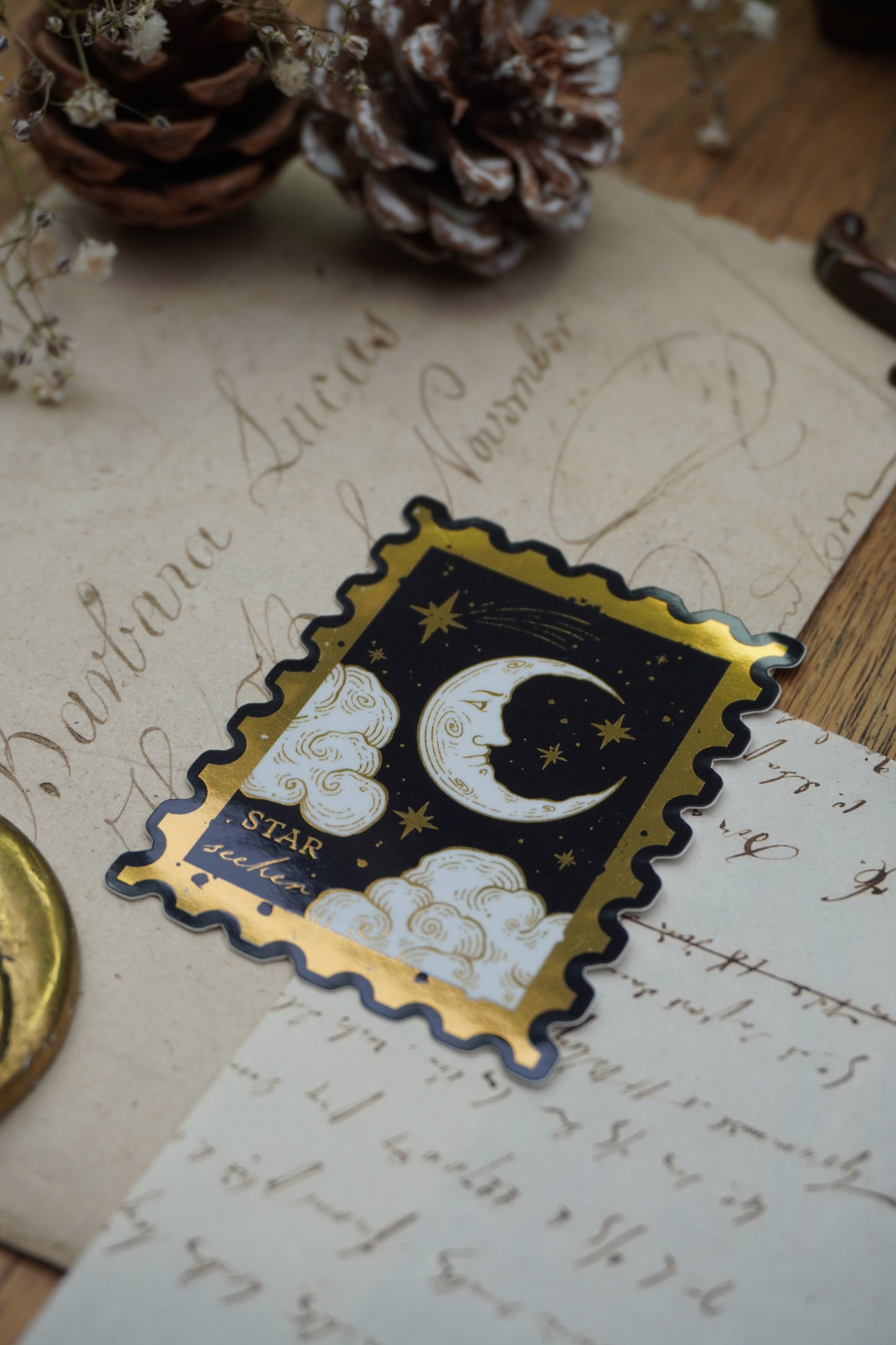 Star Seeker Stamp sticker | Gold Mirror details