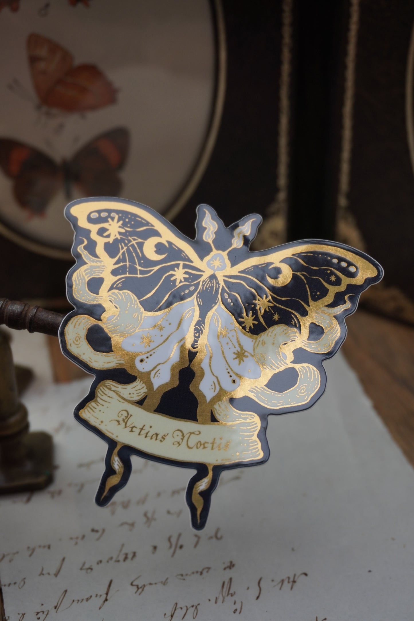 Actias Noctis the Moonlight Moth sticker | Gold Mirror details