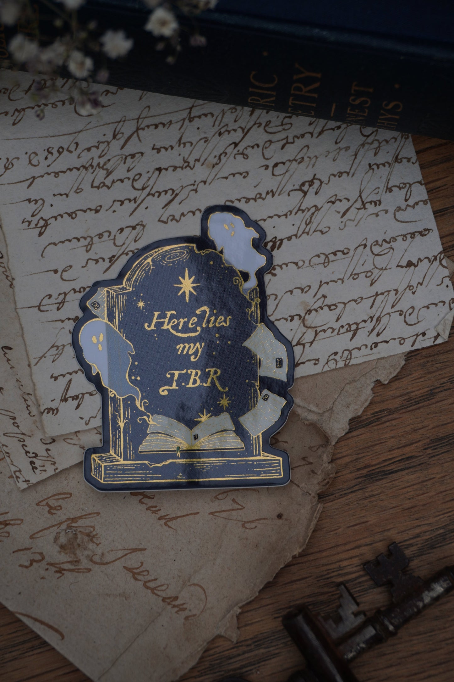 Here lies my TBR grave sticker | Gold Mirror details