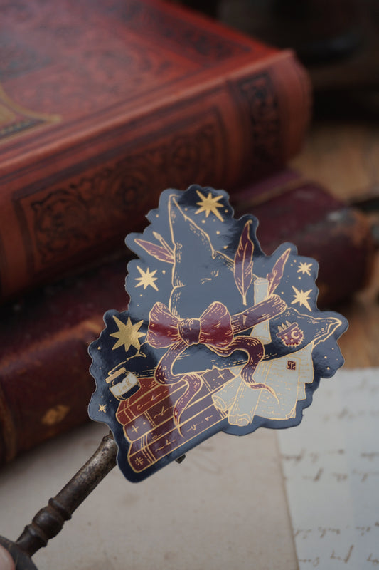 Bookish Witch sticker | Gold Mirror details
