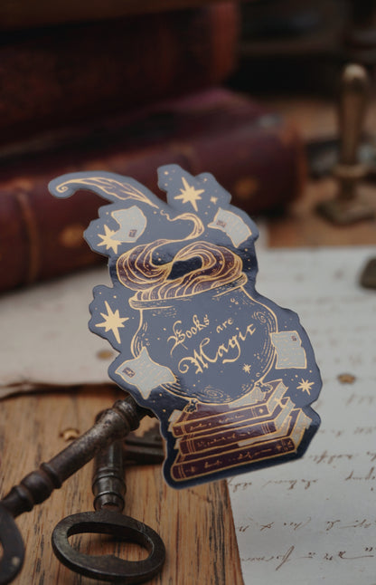 Books are Magic Cauldron sticker | Gold Mirror details