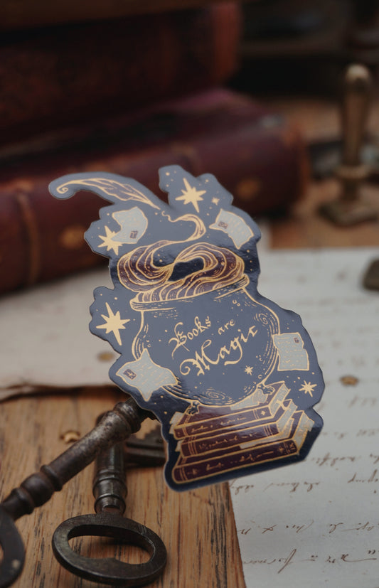 Books are Magic Cauldron sticker | Gold Mirror details