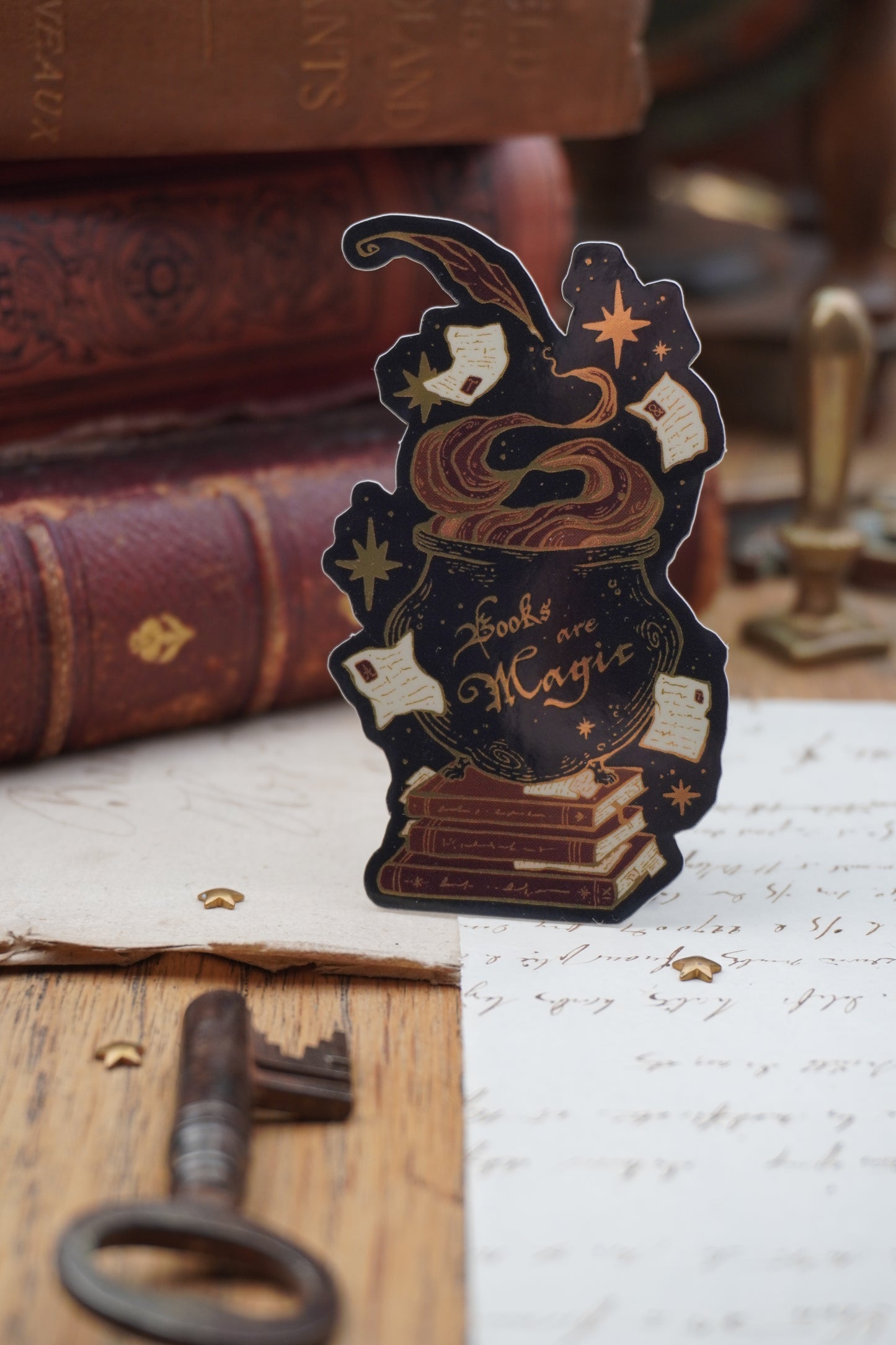 Books are Magic Cauldron sticker | Gold Mirror details