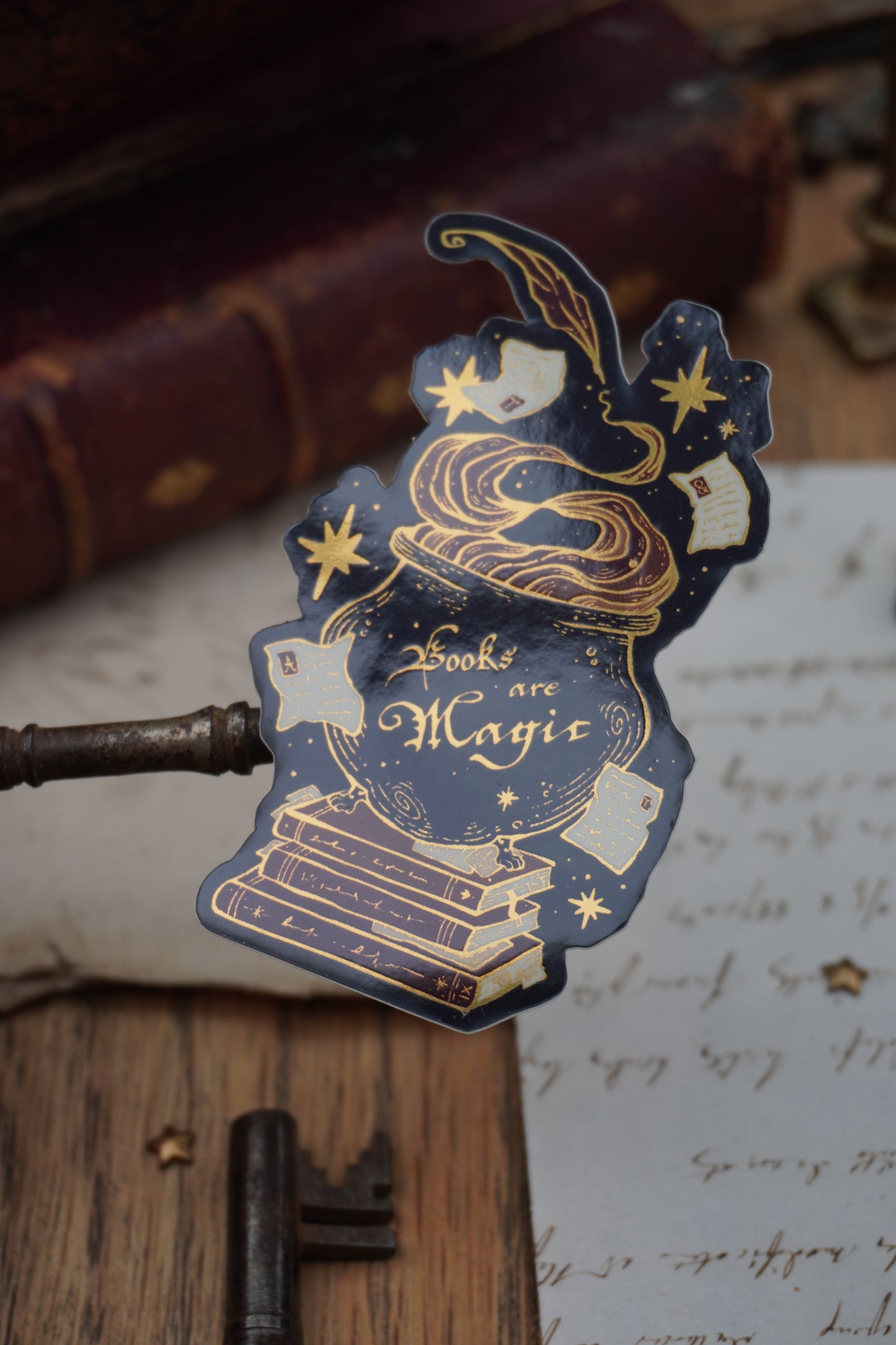Books are Magic Cauldron sticker | Gold Mirror details