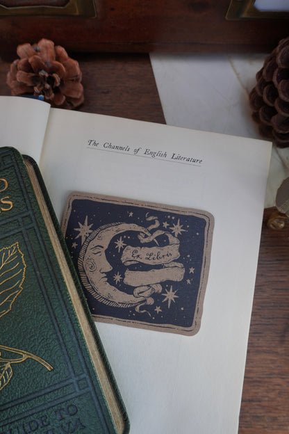 Ex Libris moon Sticker | Kraft paper