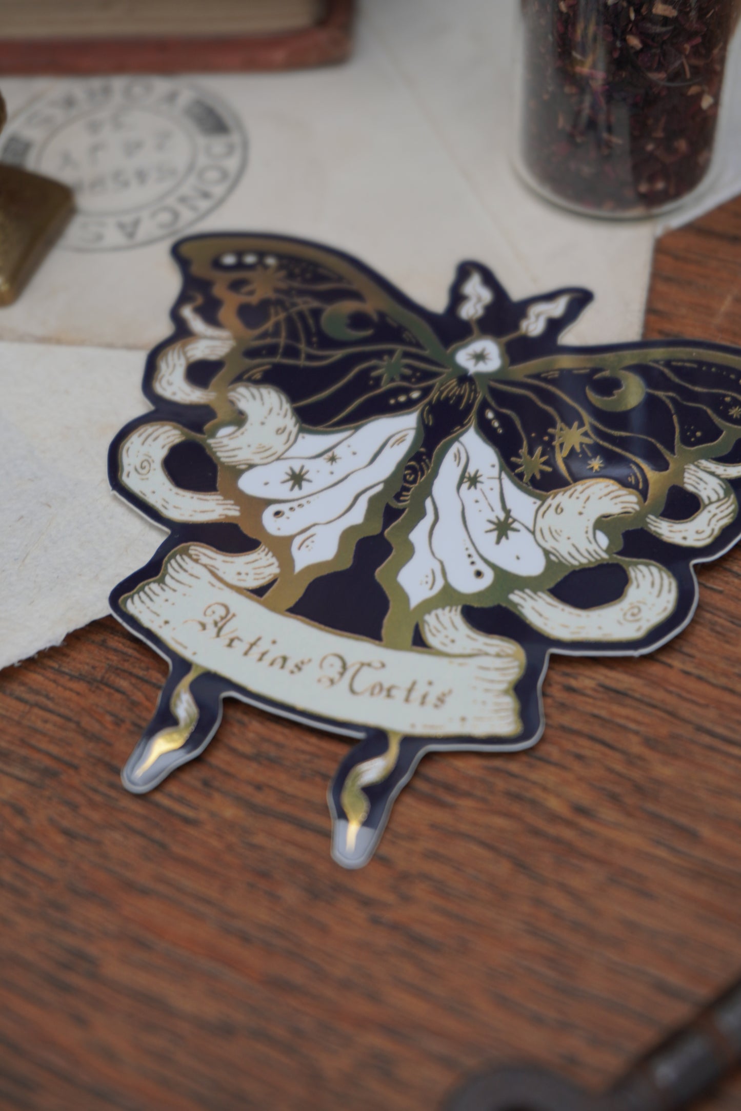 Actias Noctis the Moonlight Moth sticker | Gold Mirror details