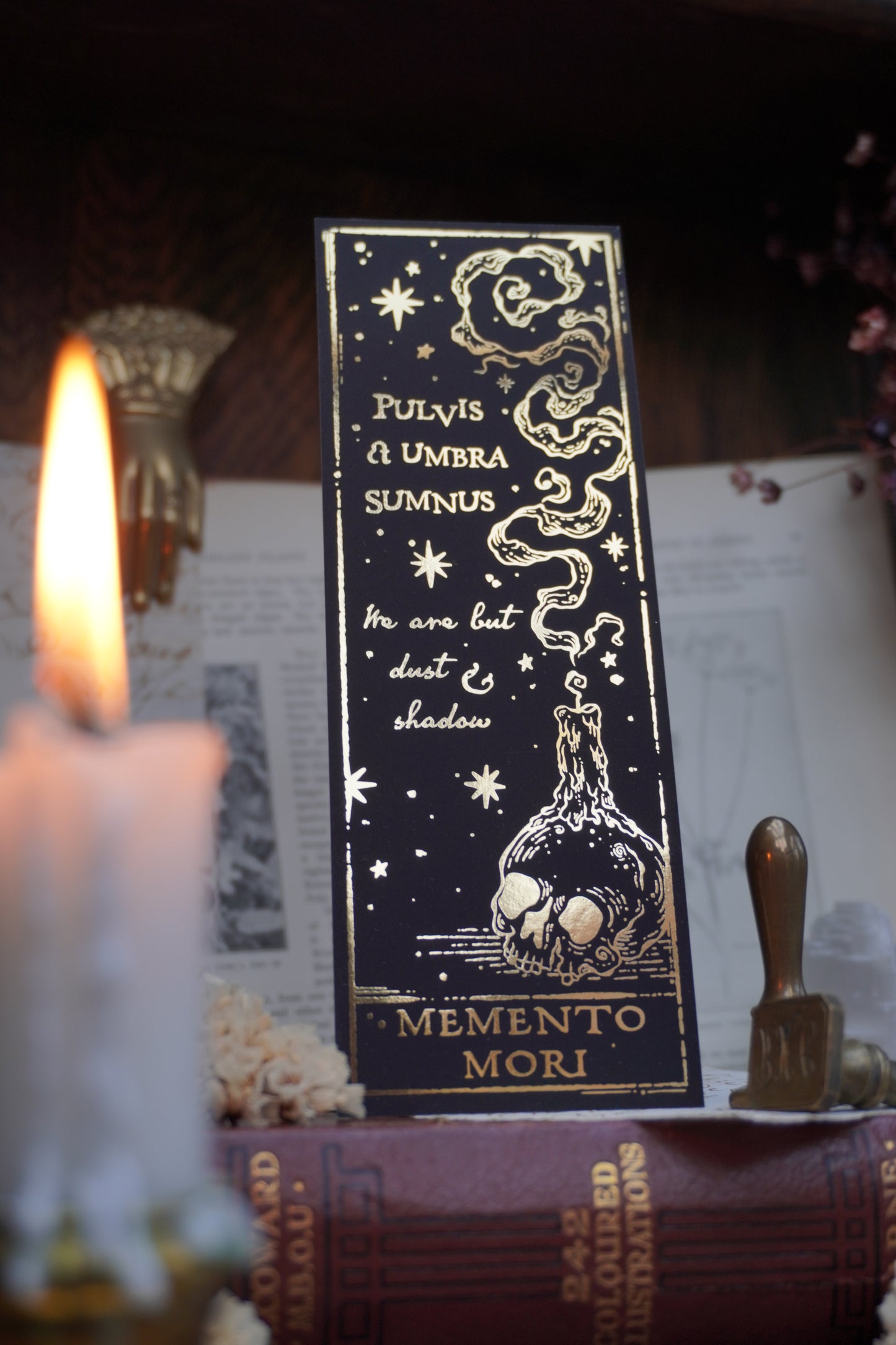 The Curious Collector & Memento Mori bookmark | Double sided gold foil
