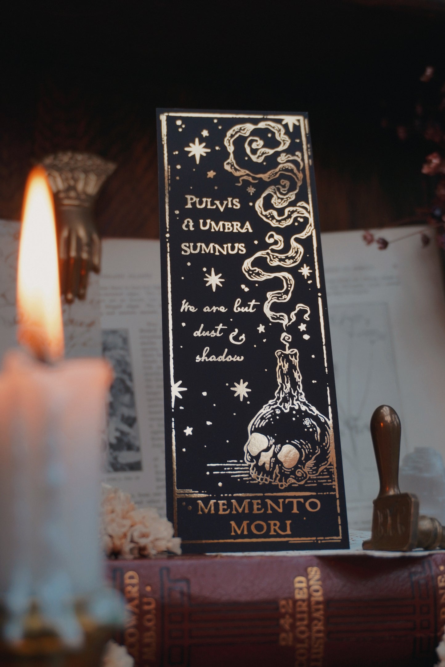 The Curious Collector & Memento Mori bookmark | Double sided gold foil