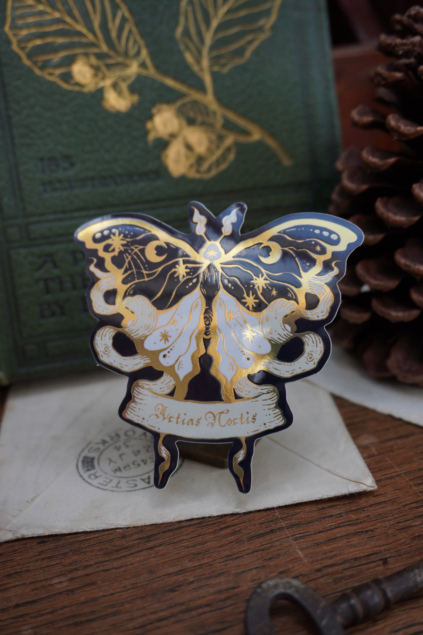 Actias Noctis the Moonlight Moth sticker | Gold Mirror details