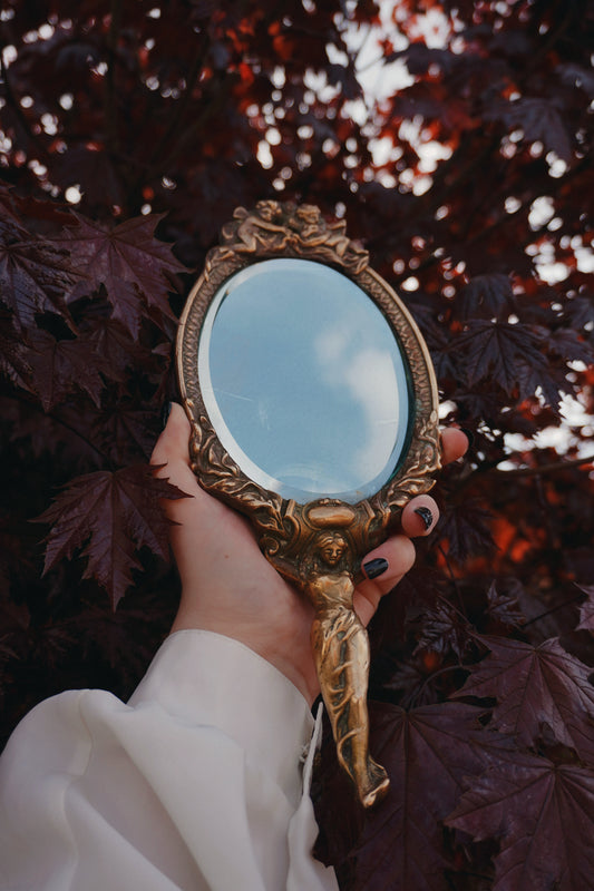 'Goddess' Brass Vanity Hand Mirror